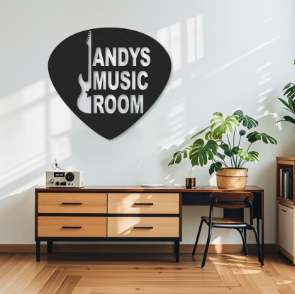 Personalized Guitar Pick Metal Sign, Custom Electric Guitar Music Room Wall Art, Gift for Rock Music Lovers