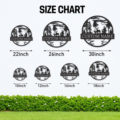 Personalized Wildlife Scene Sign, Deer Family Cabin Name Plaque, Rustic Forest Metal Decor