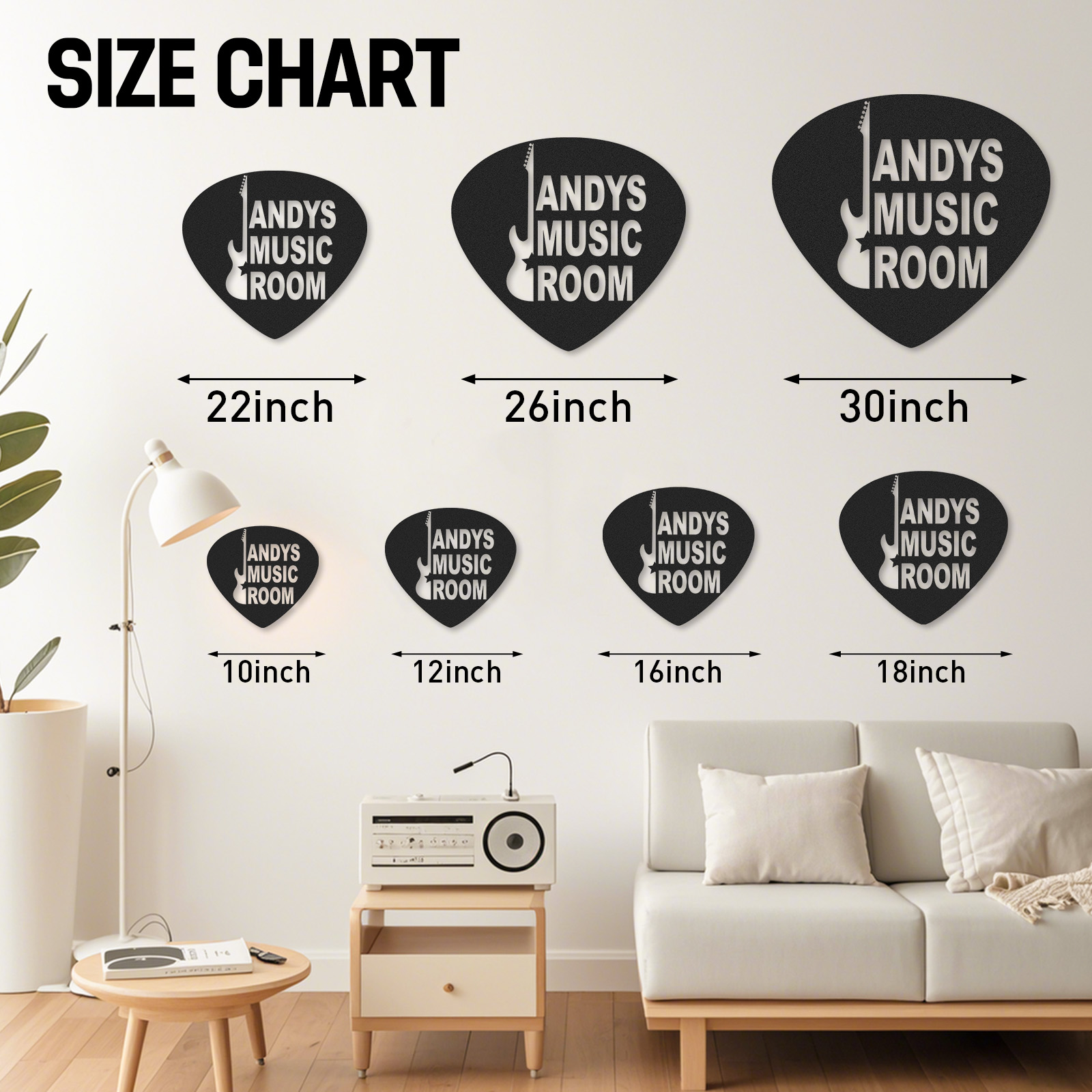 Personalized Guitar Pick Metal Sign, Custom Electric Guitar Music Room Wall Art, Gift for Rock Music Lovers