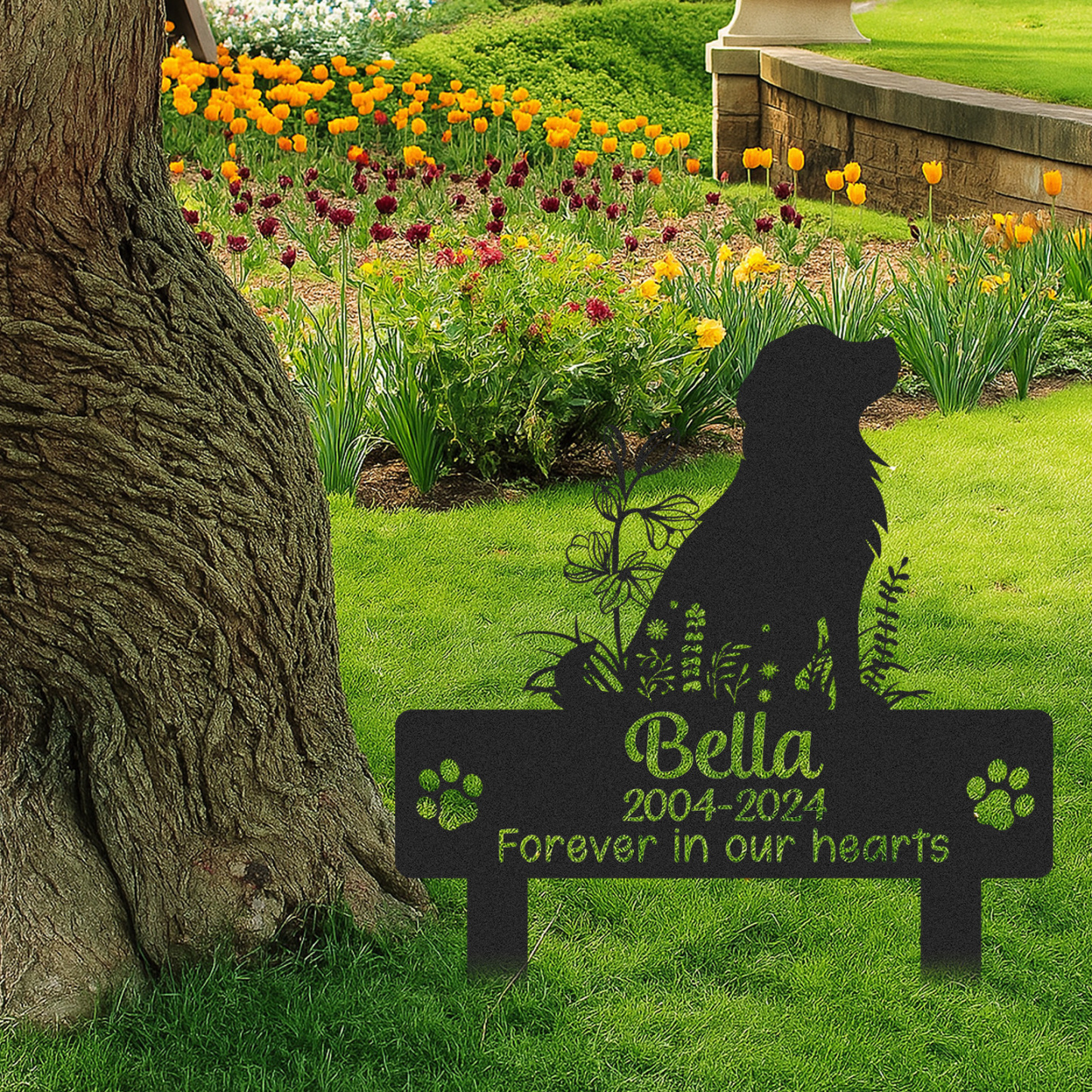Golden Retriever Pet Memorial Garden Plaque, Custom Grave Stake with Name & Dates
