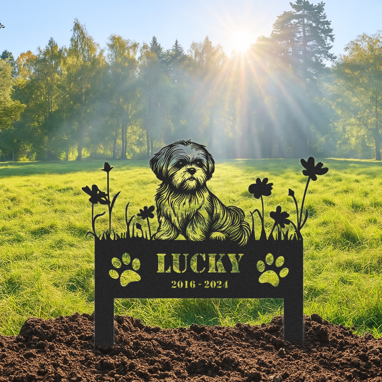 Custom Shih Tzu Dog Metal Memorial Garden Stake Personalized Pet Grave Marker Name Sign Remembrance Stake Decor Sympathy Dog Loss Gift Sign
