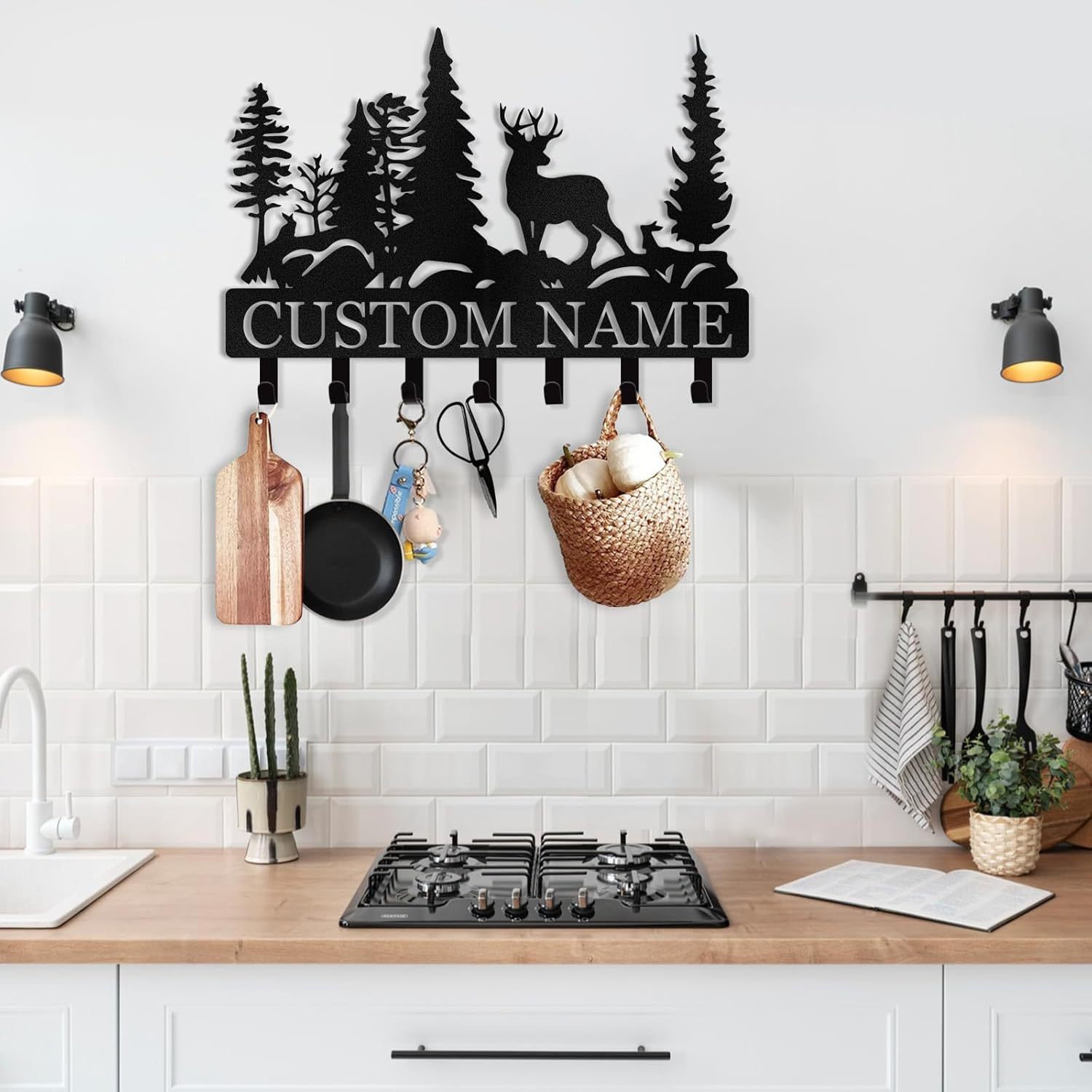 Personalized Key Holder for Wall, Custom Forest Deer Coat Rack Wall Hanging-MetalsignX