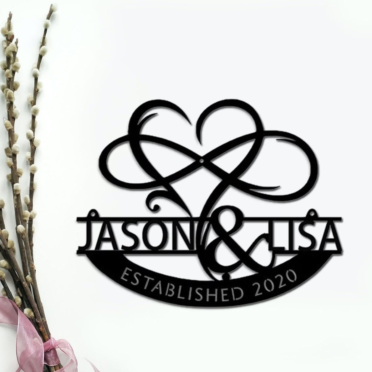 Custom Handmade Wedding Metal Sign of Name with Heart and Infinity-MetalsignX