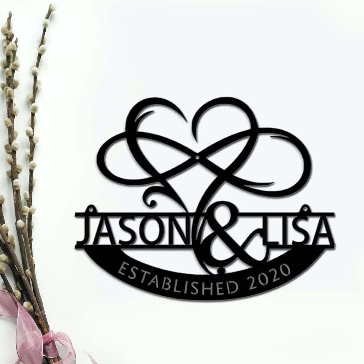 Custom Handmade Wedding Metal Sign of Name with Heart and Infinity-MetalsignX