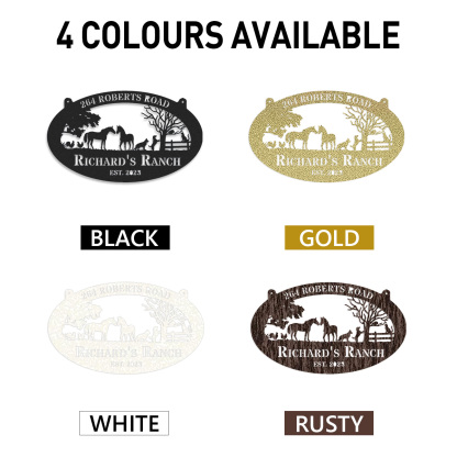 Personalized Ranch Metal Sign with Horses and Farm Animals, Custom Oval Farmhouse Entrance Sign, Outdoor Ranch Decor, Established Year Gift for Farmers