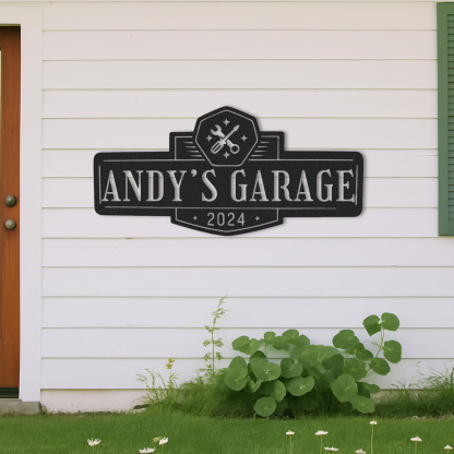 Custom Garage Metal Sign, Andy's Garage 2024 Personalized Workshop Wall Art, Gift for Dad or Grandpa, Metal Garage Decor for Men