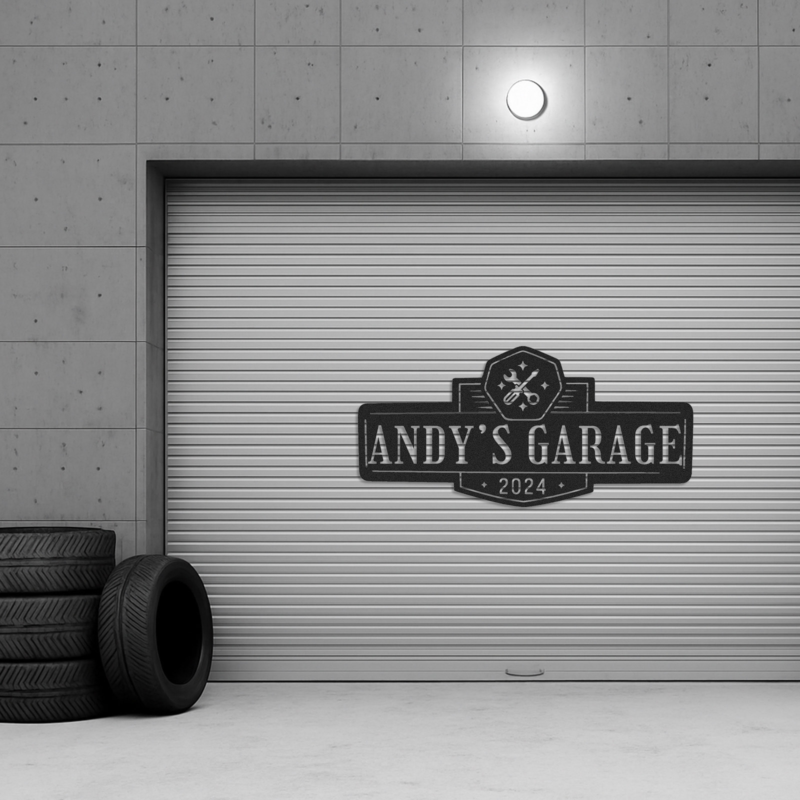 Custom Garage Metal Sign, Andy's Garage 2024 Personalized Workshop Wall Art, Gift for Dad or Grandpa, Metal Garage Decor for Men
