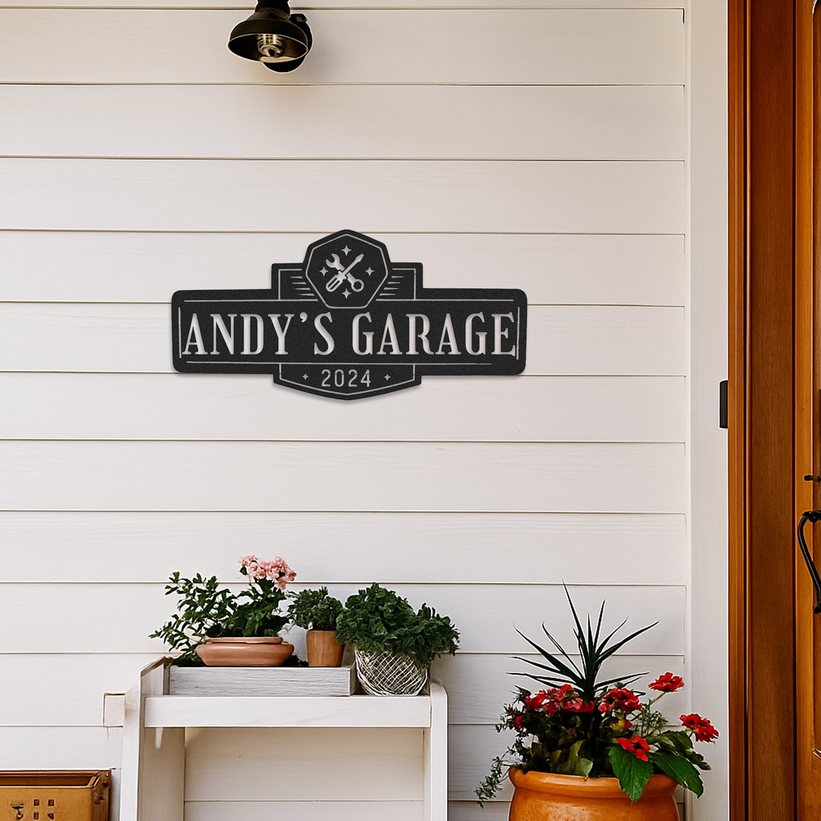 Custom Garage Metal Sign, Andy's Garage 2024 Personalized Workshop Wall Art, Gift for Dad or Grandpa, Metal Garage Decor for Men