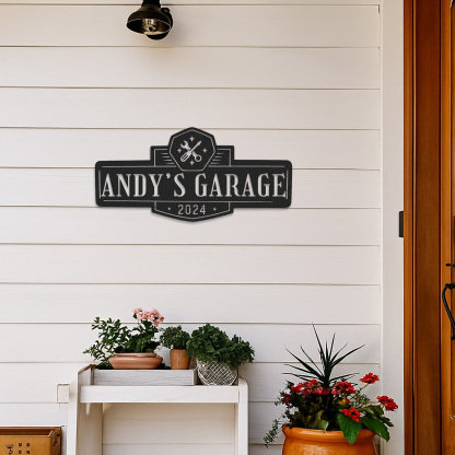 Custom Garage Metal Sign, Andy's Garage 2024 Personalized Workshop Wall Art, Gift for Dad or Grandpa, Metal Garage Decor for Men