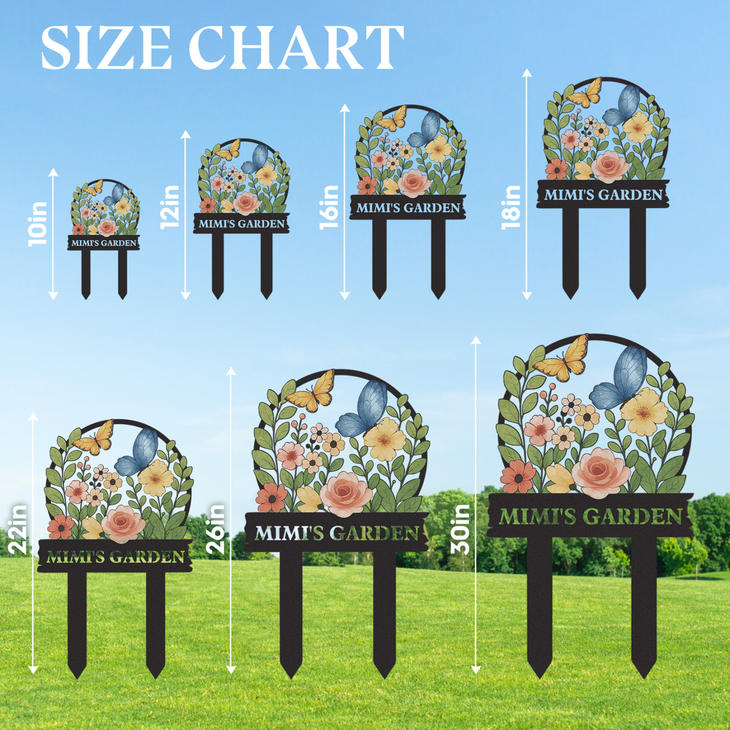 Personalized Garden Sign with Butterflies and Flowers, Custom Colorful Metal Garden Stake for Yard Decor, Floral Garden Name Sign Outdoor Personalized Gift