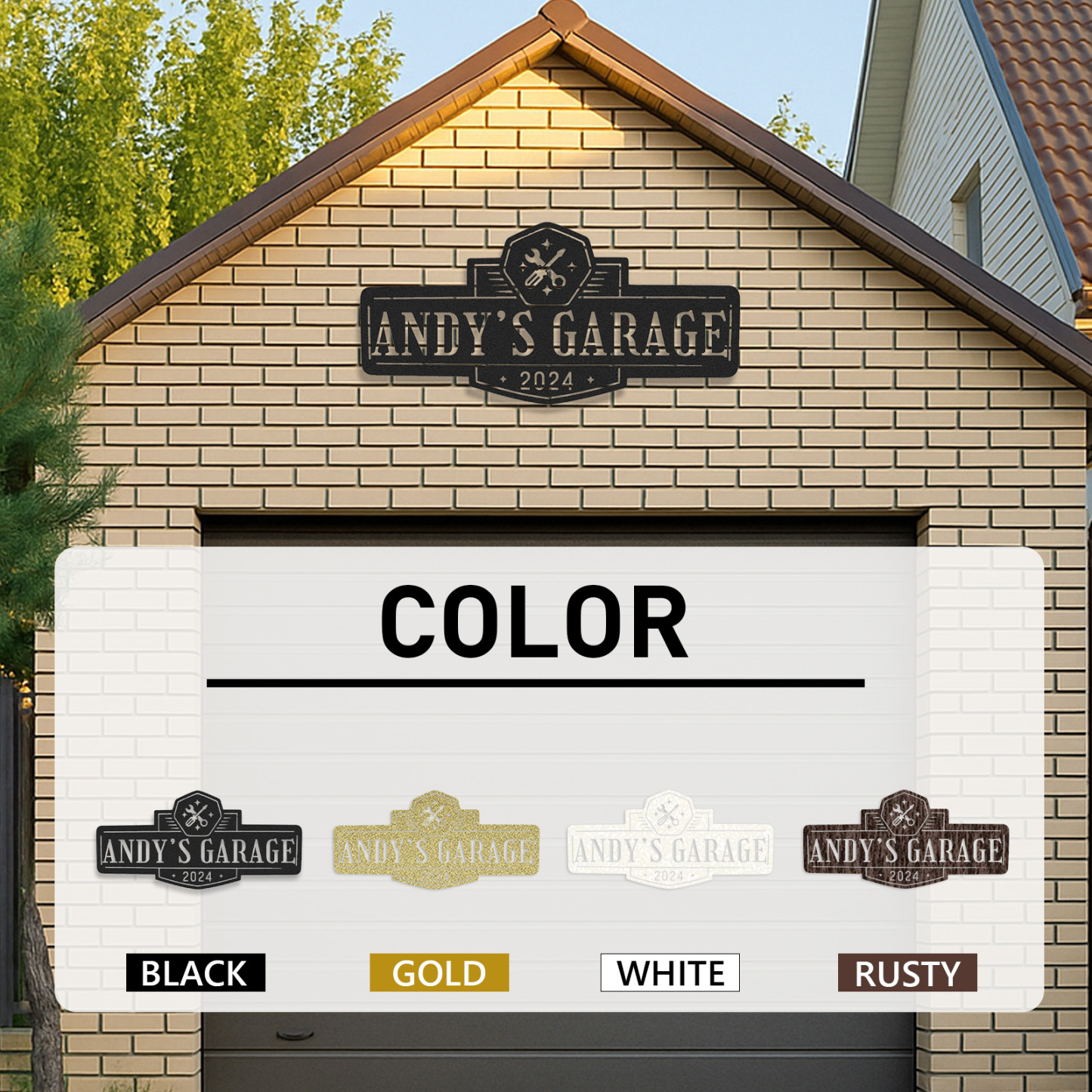 Custom Garage Metal Sign, Andy's Garage 2024 Personalized Workshop Wall Art, Gift for Dad or Grandpa, Metal Garage Decor for Men