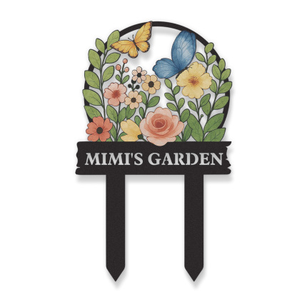 Personalized Garden Sign with Butterflies and Flowers, Custom Colorful Metal Garden Stake for Yard Decor, Floral Garden Name Sign Outdoor Personalized Gift