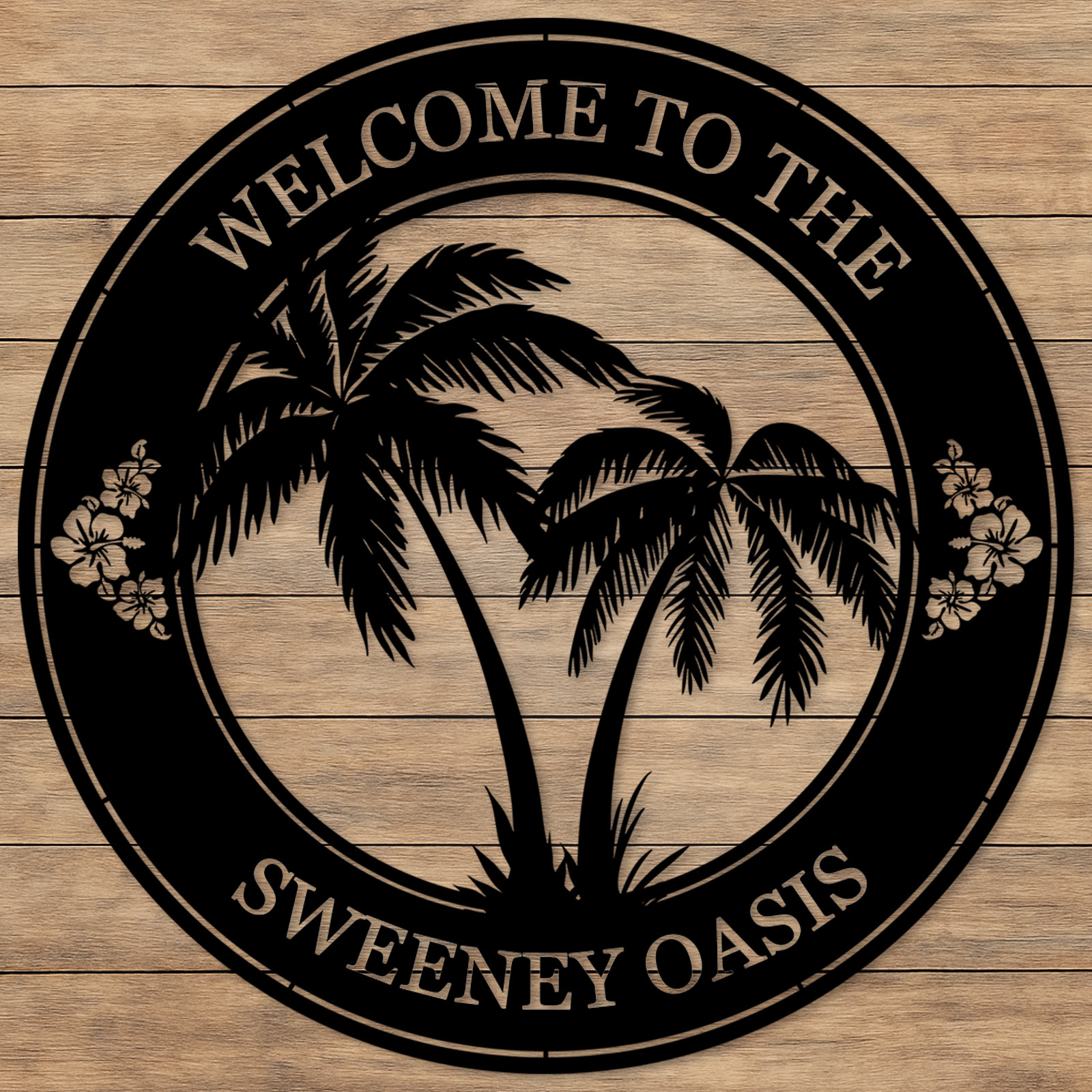 Custom Tropical Welcome Metal Sign, Personalized Palm Tree Wall Art with Family Name for Patio, Poolside, or Beach House Entry Decor