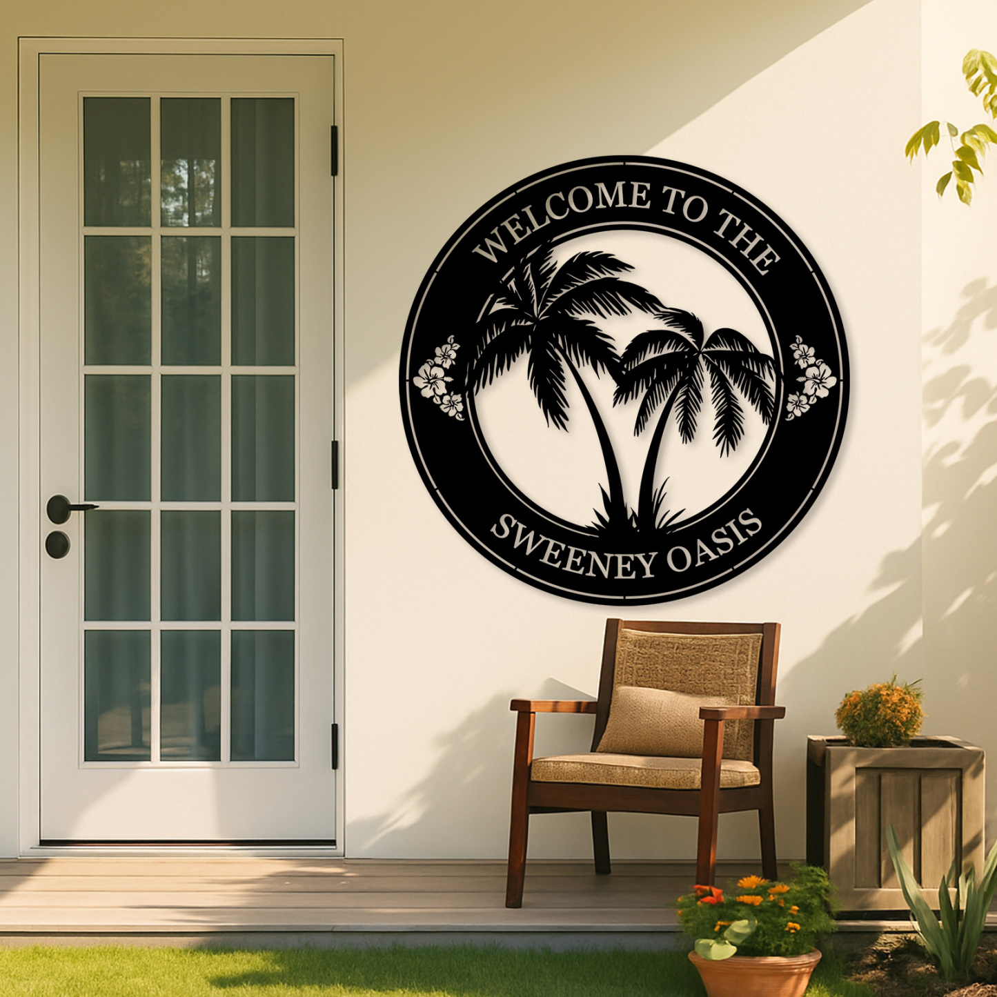 Custom Tropical Welcome Metal Sign, Personalized Palm Tree Wall Art with Family Name for Patio, Poolside, or Beach House Entry Decor