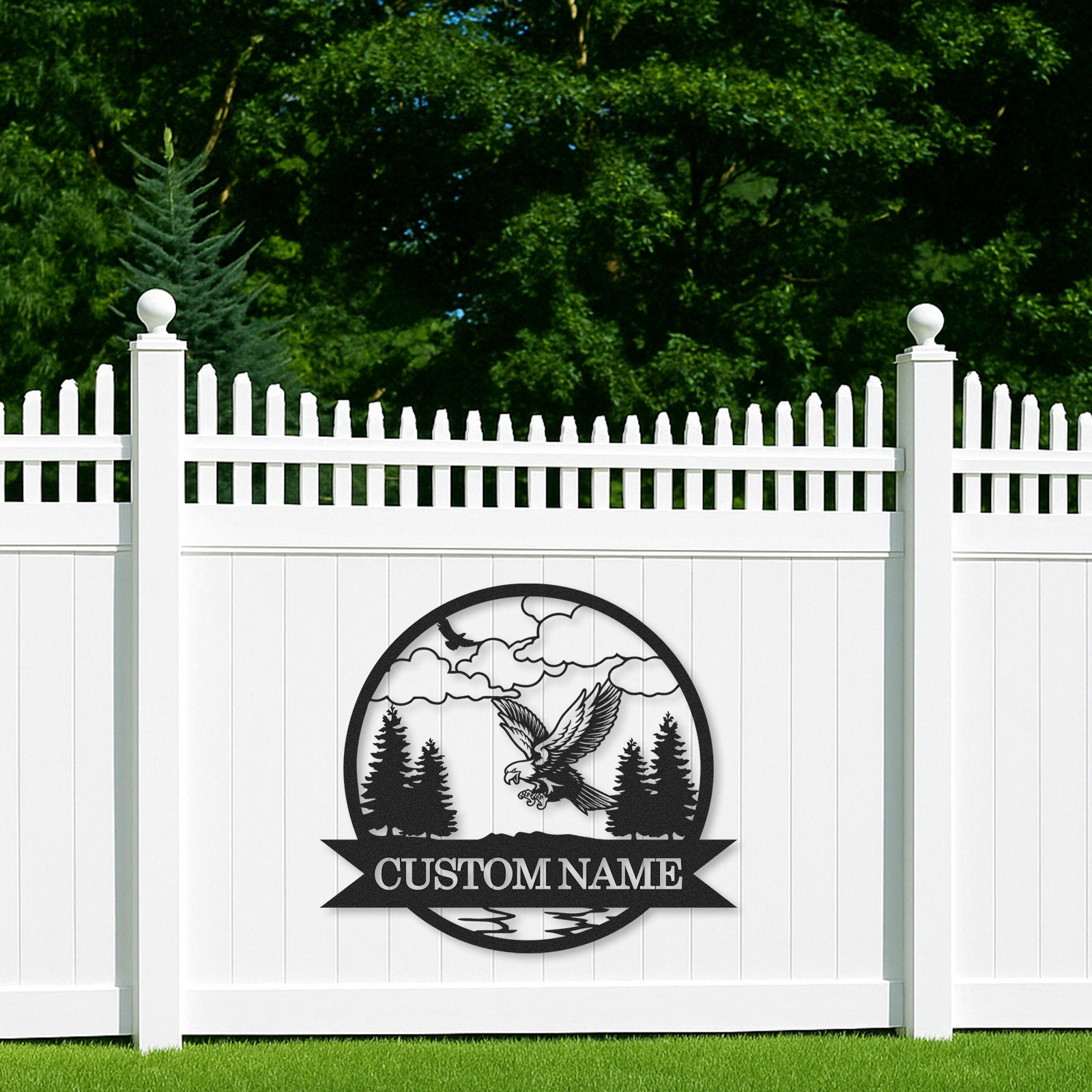 Personalized Eagle Metal Sign, Mountain Lodge Name Plaque, Rustic Forest Scene Decor