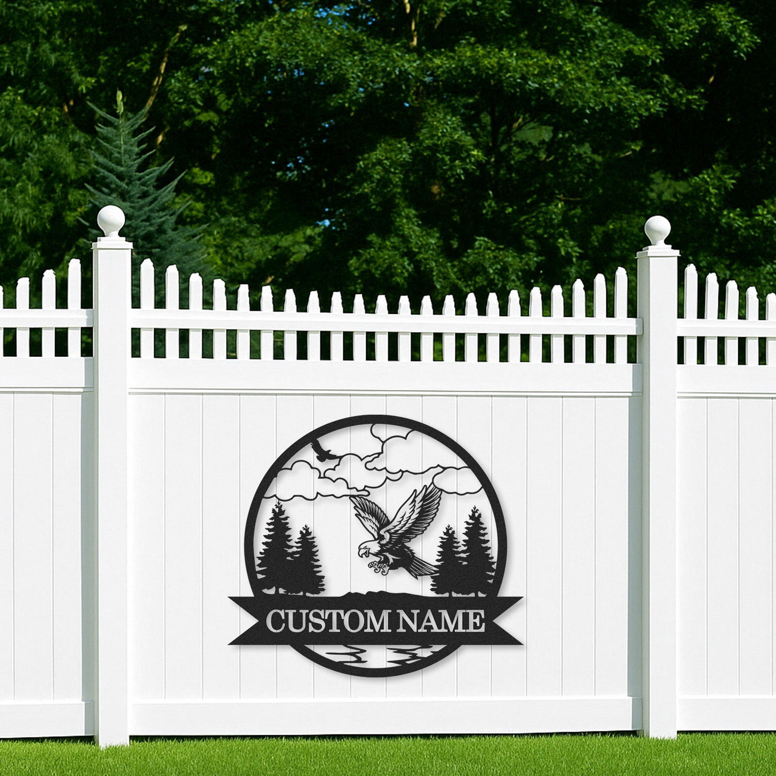 Personalized Eagle Metal Sign, Mountain Lodge Name Plaque, Rustic Forest Scene Decor