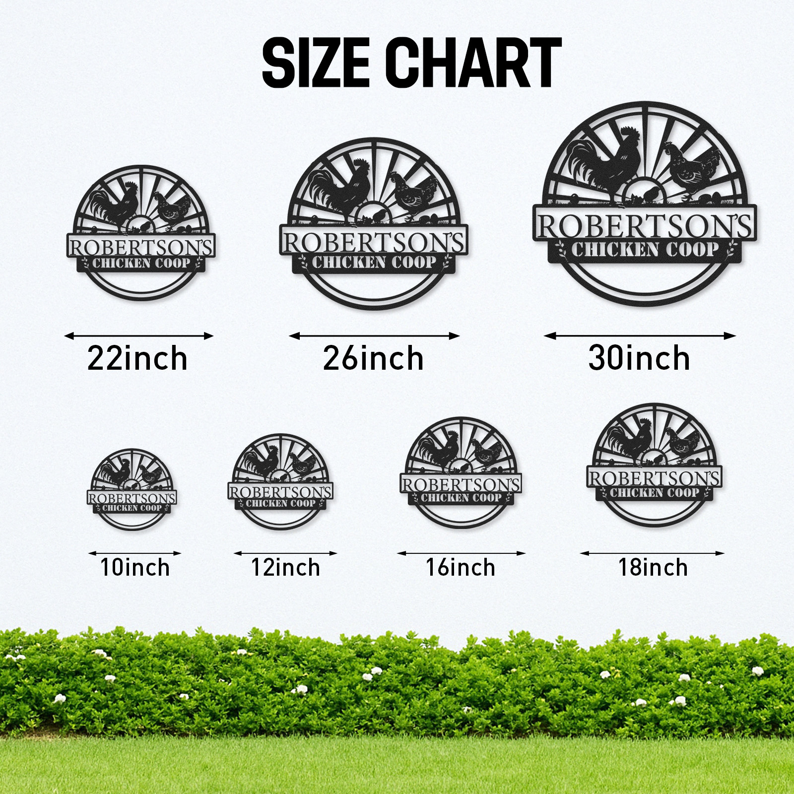 Custom Chicken Coop Sign with Sunrise Scene and Chicken Family, Personalized Farmhouse Metal Wall Art