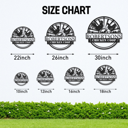 Custom Chicken Coop Sign with Sunrise Scene and Chicken Family, Personalized Farmhouse Metal Wall Art