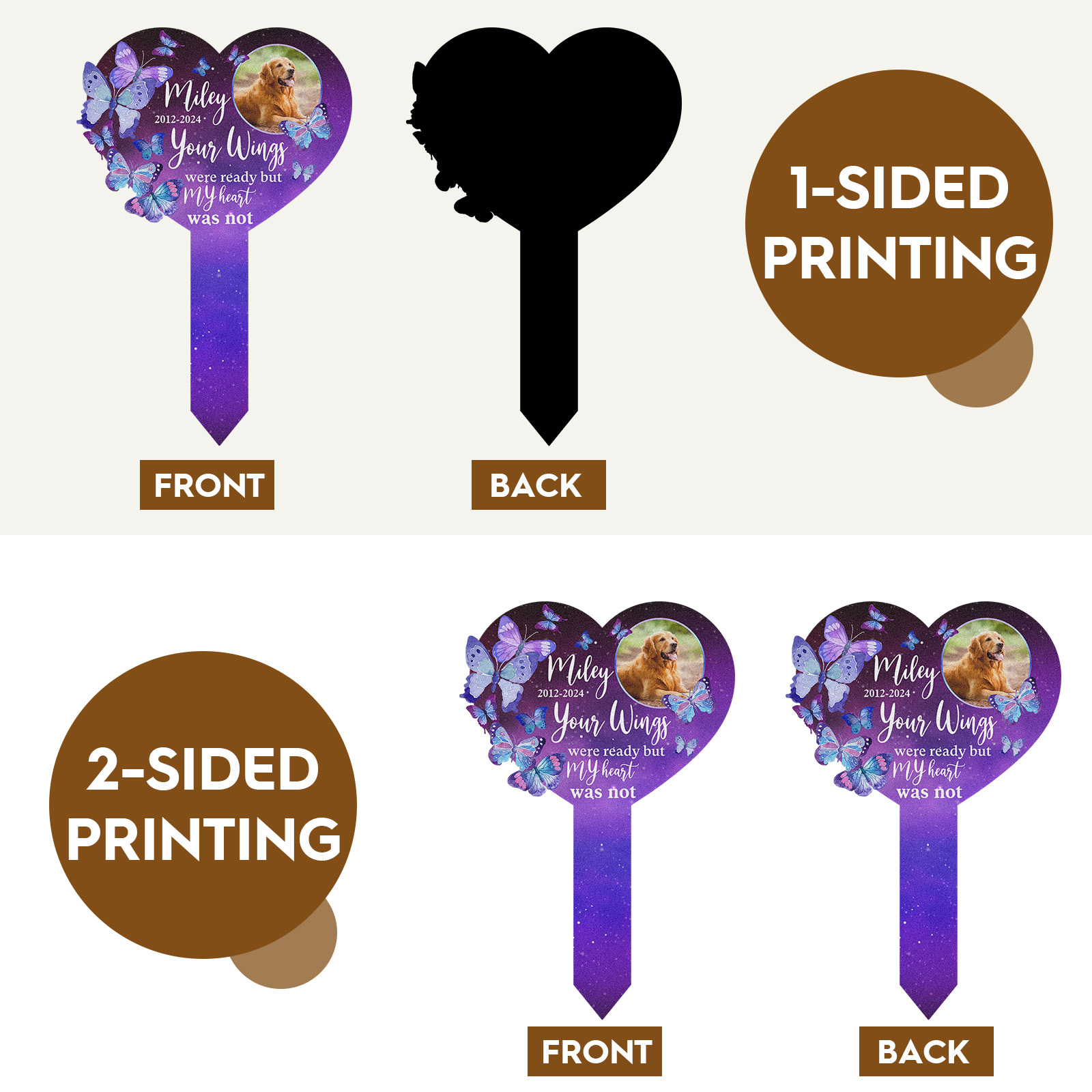 Custom Pet Memorial Heart Garden Stake, Personalized Butterfly Grave Marker with Photo and Quote for Dog or Cat