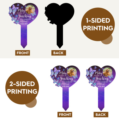 Custom Pet Memorial Heart Garden Stake, Personalized Butterfly Grave Marker with Photo and Quote for Dog or Cat