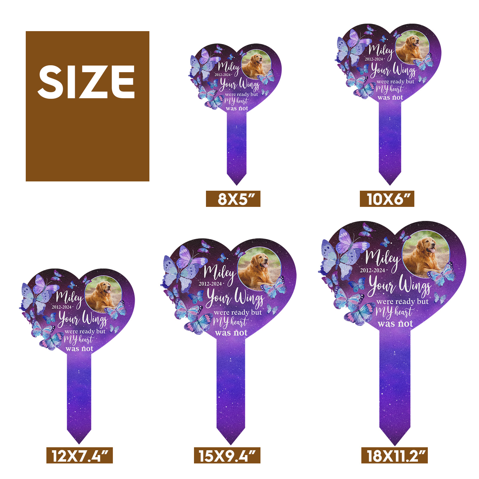 Custom Pet Memorial Heart Garden Stake, Personalized Butterfly Grave Marker with Photo and Quote for Dog or Cat