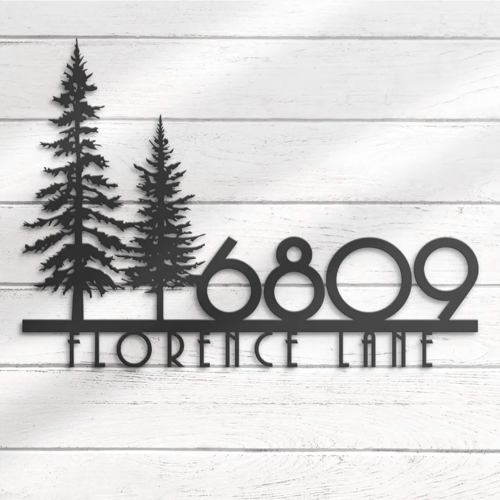 Custom Nature Wispy Pine Tree House Number Metal Address Sign Personalized Cedar Tree Home Number With Street Name Hanging Front Door Decor