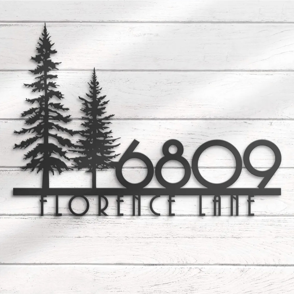 Custom Nature Wispy Pine Tree House Number Metal Address Sign Personalized Cedar Tree Home Number With Street Name Hanging Front Door Decor
