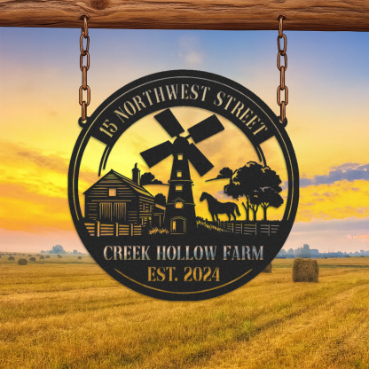 Custom Windmill Farm Sign, Custom Metal Farm Sign, Windmill Wall Decor, Farmhouse Decor, Custom Family Name Sign, Farmer Gift
