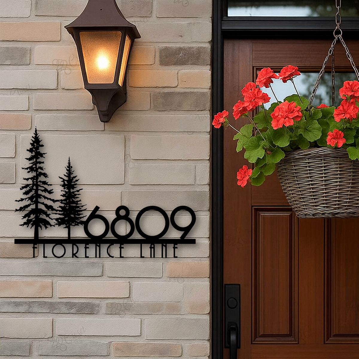 Custom Nature Wispy Pine Tree House Number Metal Address Sign Personalized Cedar Tree Home Number With Street Name Hanging Front Door Decor