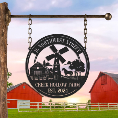 Custom Windmill Farm Sign, Custom Metal Farm Sign, Windmill Wall Decor, Farmhouse Decor, Custom Family Name Sign, Farmer Gift