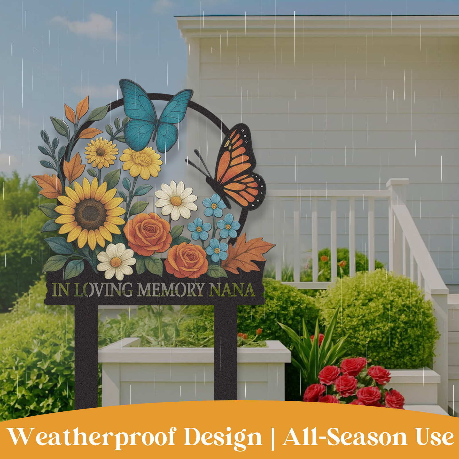 Personalized Memorial Garden Sign, Custom Metal Garden Stake with Flowers and Butterflies, In Loving Memory Yard Sign, Garden Remembrance Decor Gift