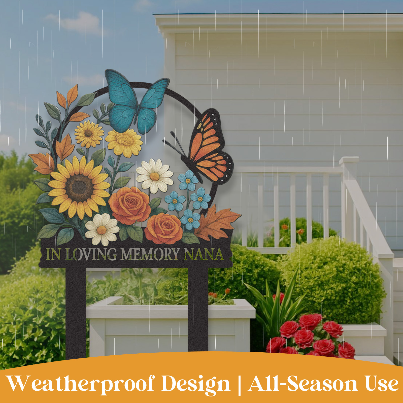 Personalized Memorial Garden Sign, Custom Metal Garden Stake with Flowers and Butterflies, In Loving Memory Yard Sign, Garden Remembrance Decor Gift