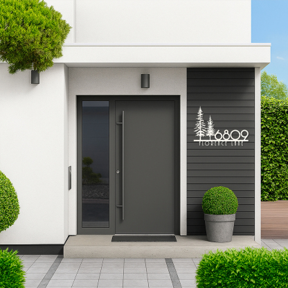 Custom Nature Wispy Pine Tree House Number Metal Address Sign Personalized Cedar Tree Home Number With Street Name Hanging Front Door Decor