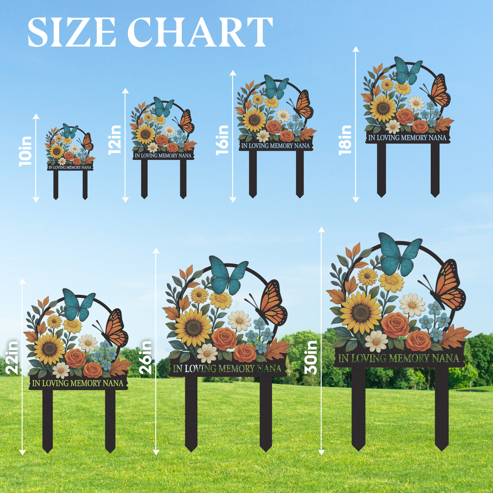 Personalized Memorial Garden Sign, Custom Metal Garden Stake with Flowers and Butterflies, In Loving Memory Yard Sign, Garden Remembrance Decor Gift