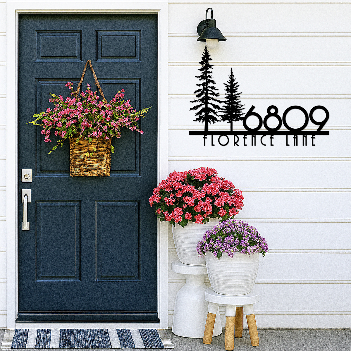 Custom Nature Wispy Pine Tree House Number Metal Address Sign Personalized Cedar Tree Home Number With Street Name Hanging Front Door Decor