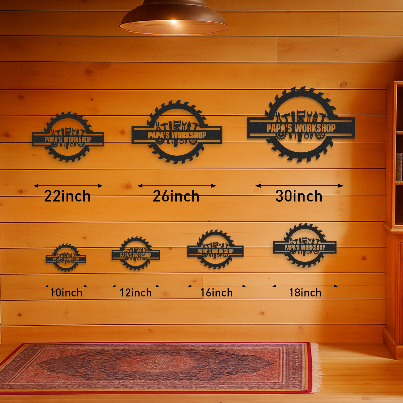 Custom Workshop Sign with Tools, Personalized Papa's Garage Metal Decor, Circular Saw Blade Wall Art for Dad or Grandpa, Gift for Handyman