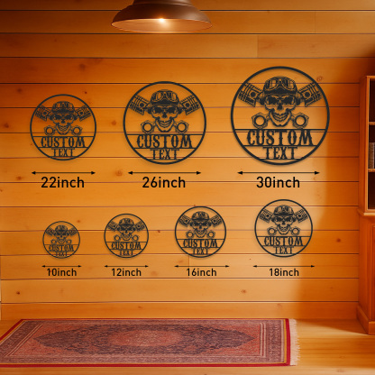 Custom Skull Biker Garage Sign, Personalized Motorcycle Metal Wall Art with Pistons and Goggles, Tough Metal Decor Gift for Biker, Mechanic, or Man Cave