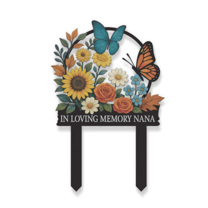 Personalized Memorial Garden Sign, Custom Metal Garden Stake with Flowers and Butterflies, In Loving Memory Yard Sign, Garden Remembrance Decor Gift