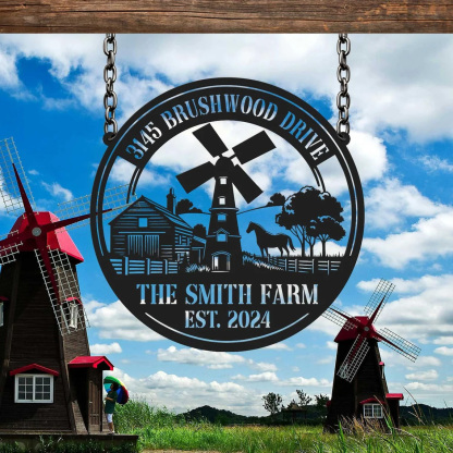 Custom Windmill Farm Sign, Custom Metal Farm Sign, Windmill Wall Decor, Farmhouse Decor, Custom Family Name Sign, Farmer Gift