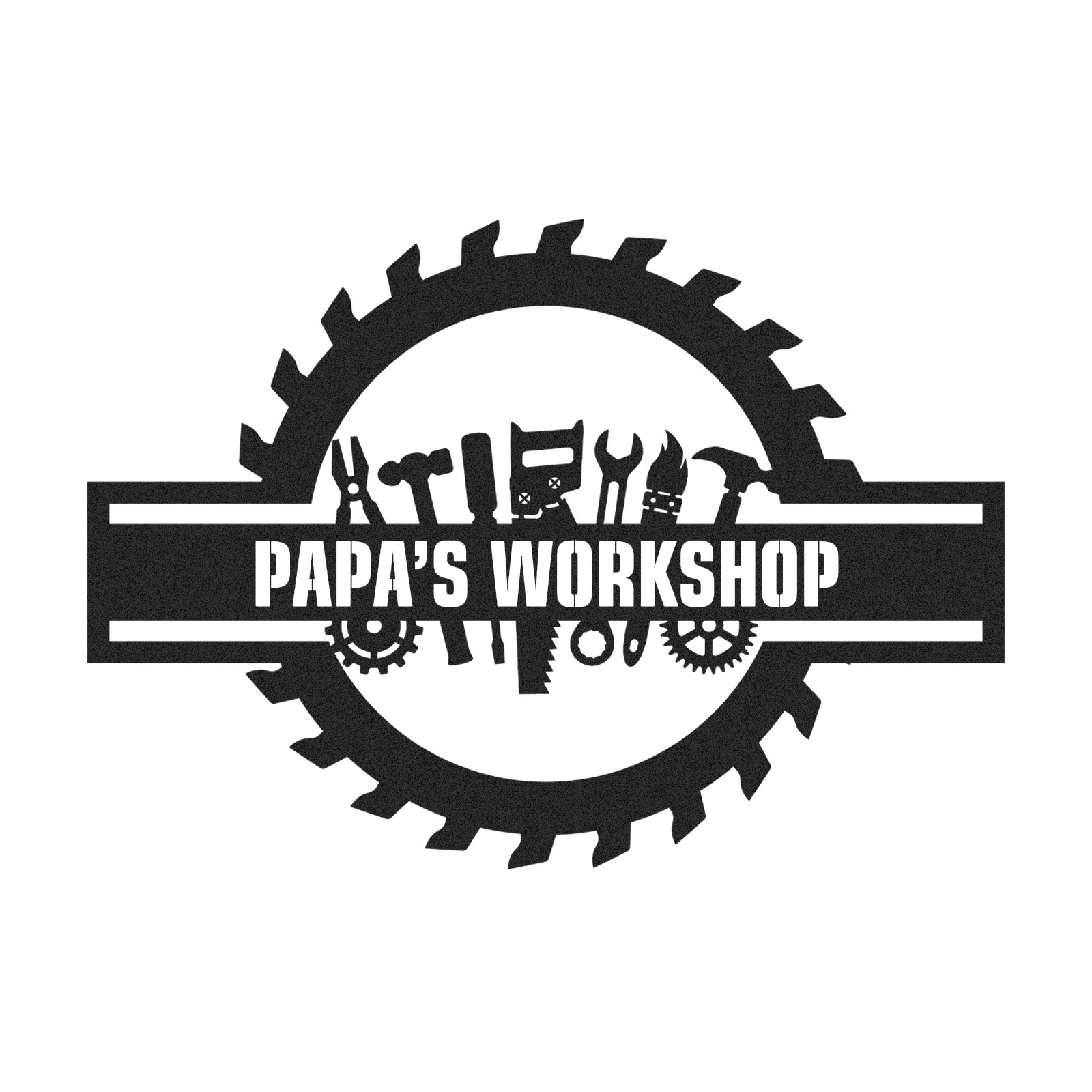 Custom Workshop Sign with Tools, Personalized Papa's Garage Metal Decor, Circular Saw Blade Wall Art for Dad or Grandpa, Gift for Handyman