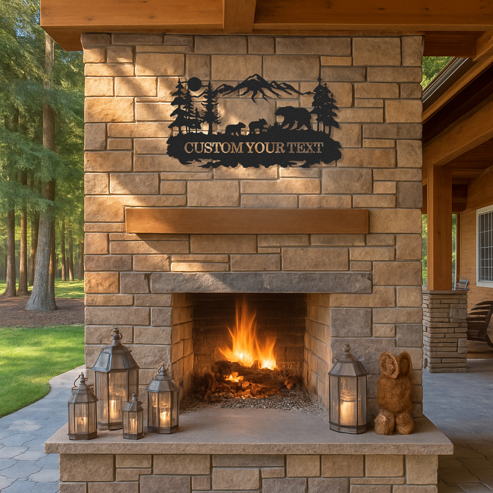 Personalized Bear Family Sign, Cabin Outdoor Wall Art, Custom Forest Metal Name Plaque