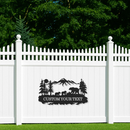 Personalized Bear Family Sign, Cabin Outdoor Wall Art, Custom Forest Metal Name Plaque