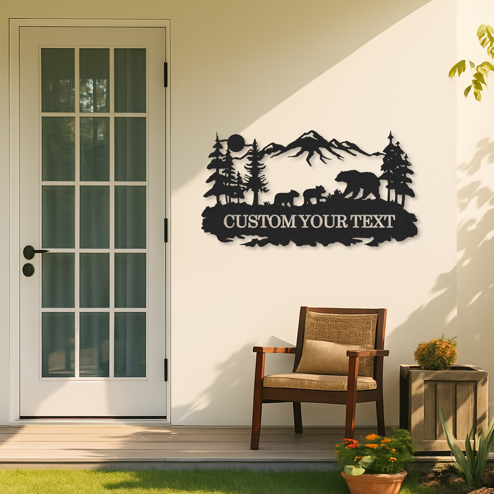 Personalized Bear Family Sign, Cabin Outdoor Wall Art, Custom Forest Metal Name Plaque