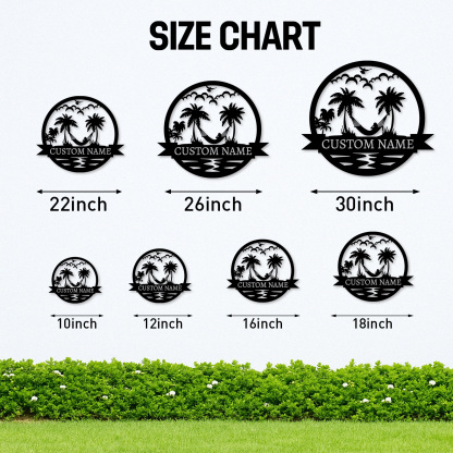 Custom Hammock Metal Sign, Personalized Tropical Palm Tree Wall Art for Beach House, Poolside, or Backyard Relaxation Decor