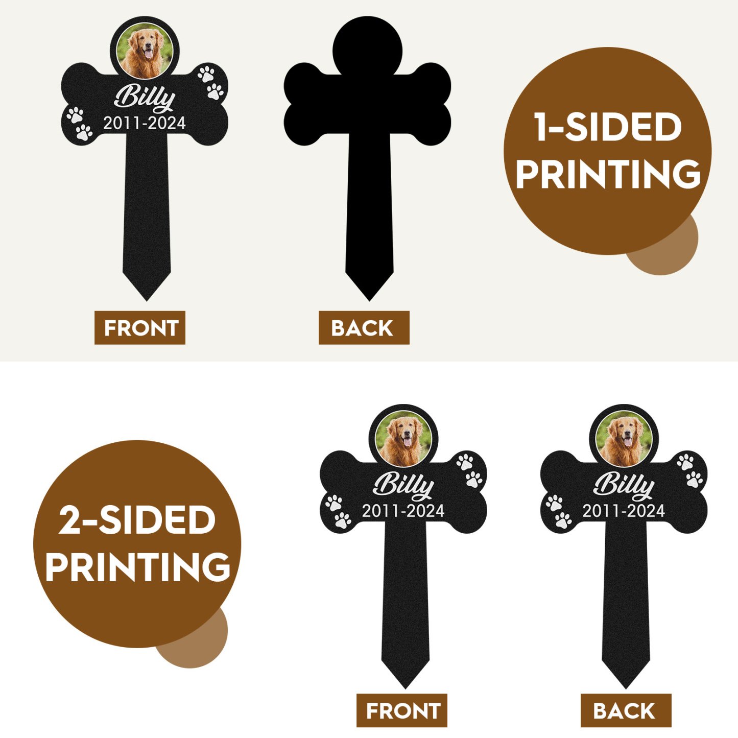 Custom Pet Photo Memorial Stake, Personalized Dog Bone Grave Marker with Name, Years and Paw Prints for Garden Tribute