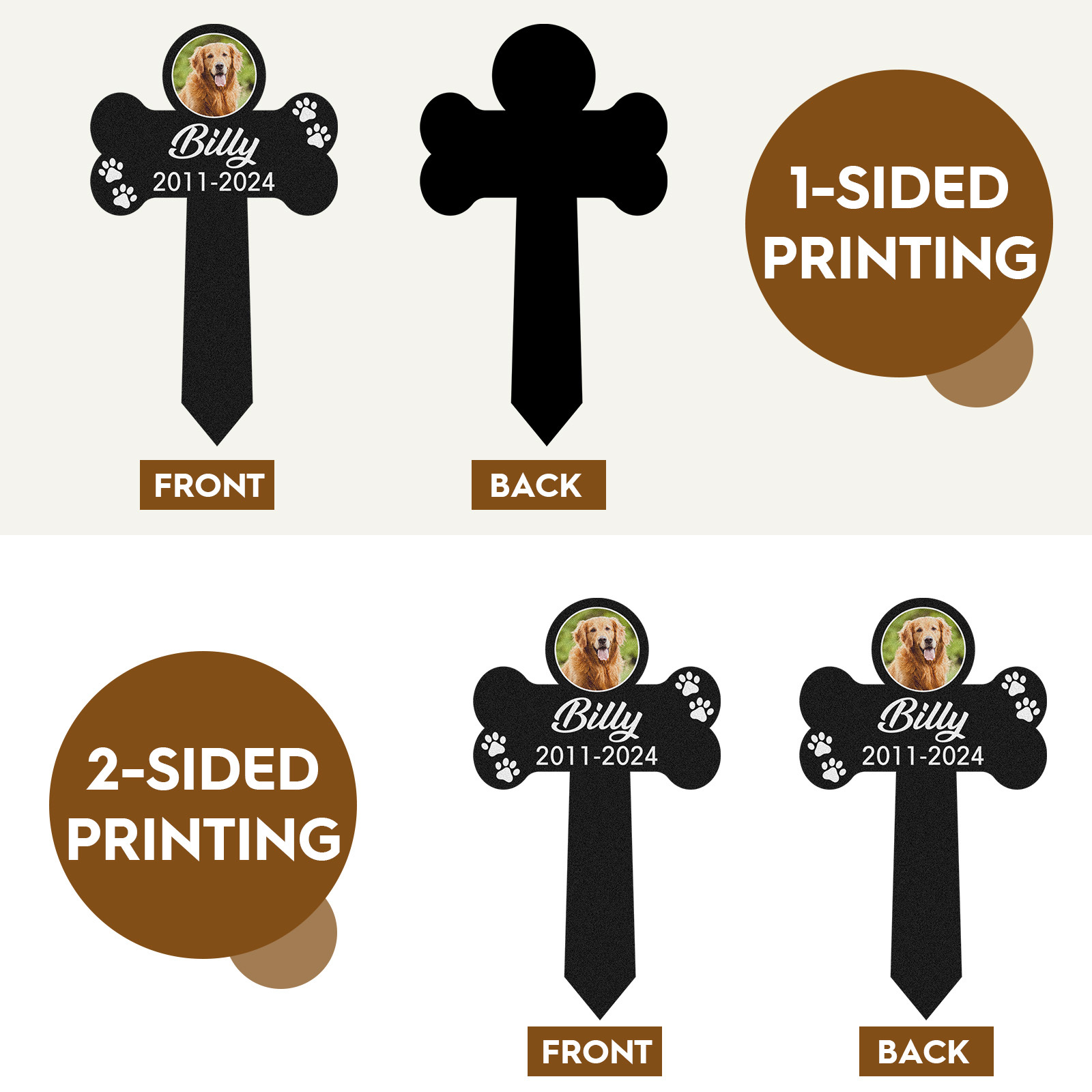 Custom Pet Photo Memorial Stake, Personalized Dog Bone Grave Marker with Name, Years and Paw Prints for Garden Tribute