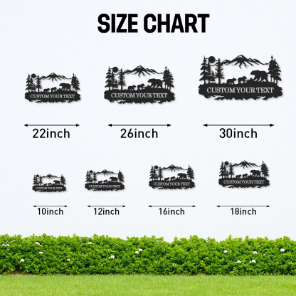 Personalized Bear Family Sign, Cabin Outdoor Wall Art, Custom Forest Metal Name Plaque