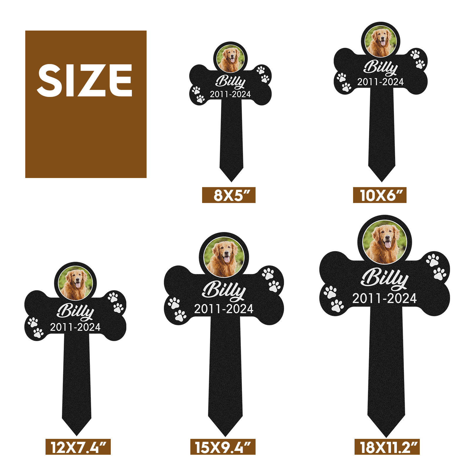 Custom Pet Photo Memorial Stake, Personalized Dog Bone Grave Marker with Name, Years and Paw Prints for Garden Tribute