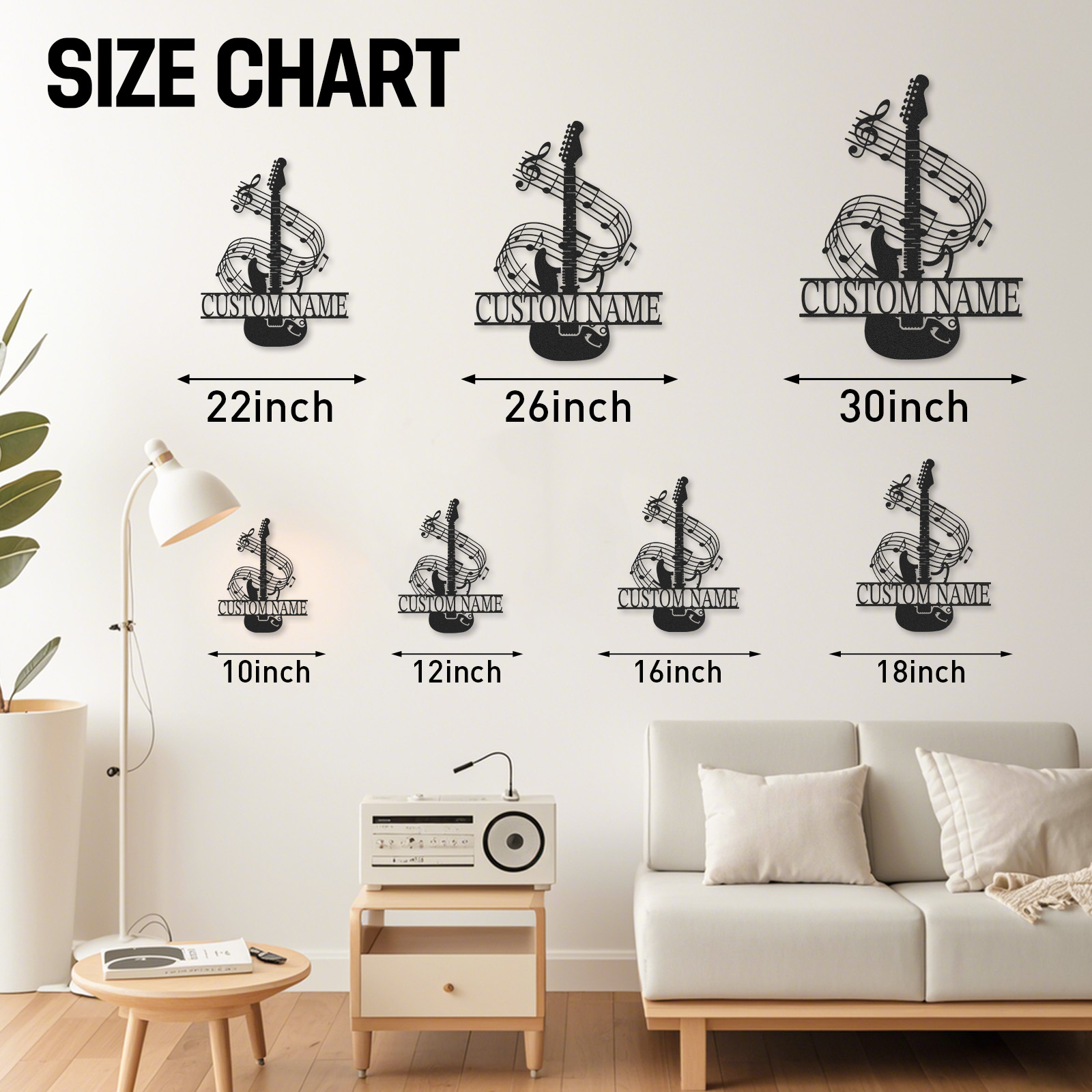 Personalized Music Room Metal Sign with Guitar and Swirling Notes, Custom Wall Art for Teens or Teachers