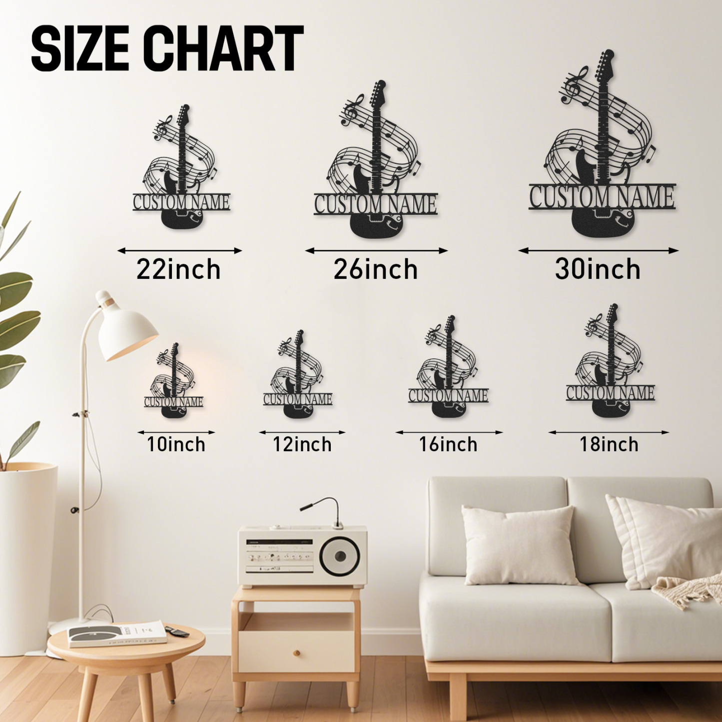 Personalized Music Room Metal Sign with Guitar and Swirling Notes, Custom Wall Art for Teens or Teachers